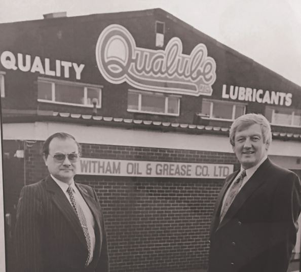 Former Directors, Alan Smith and Geoff Bottom, outside the Outer Circle Road premises in 1986.