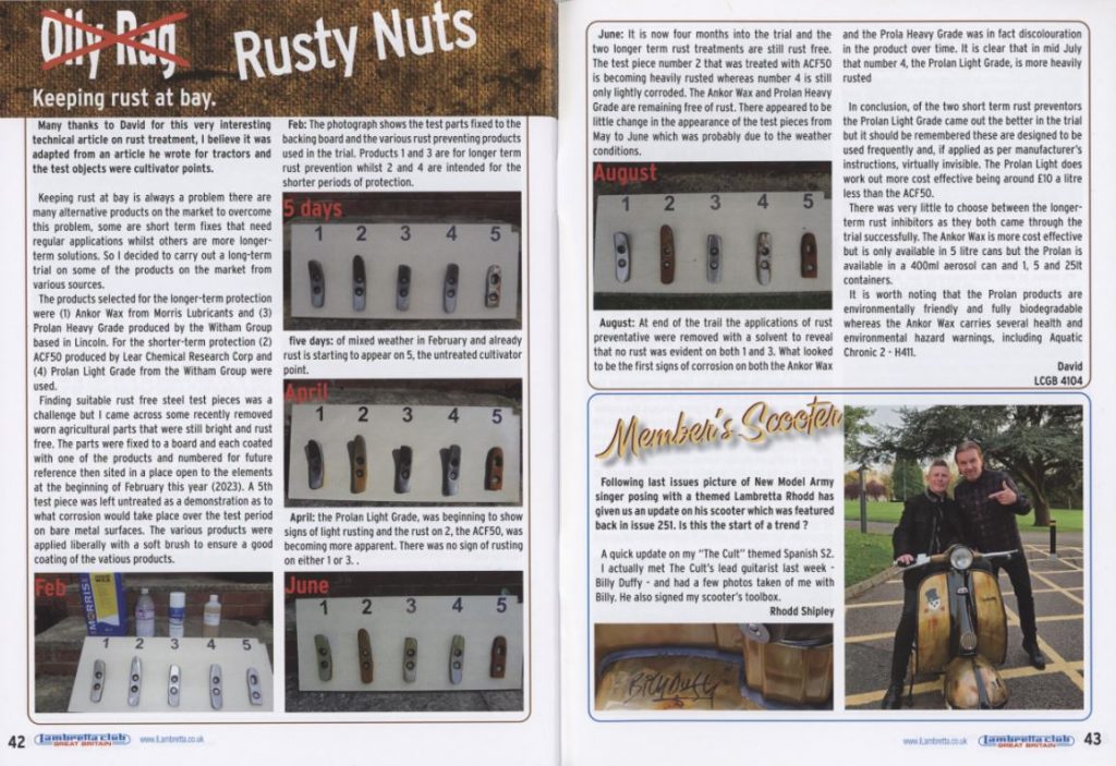 Rust Prevention article Lambretta Club magazine