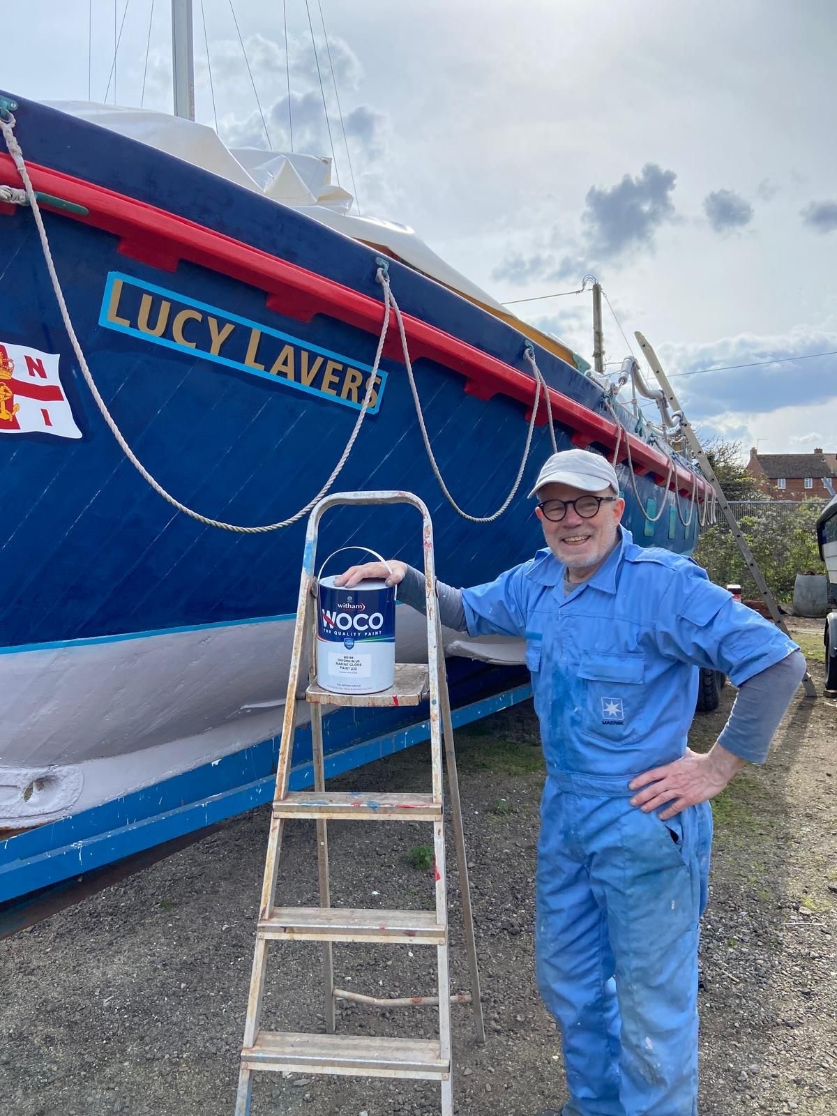 Lucy Lavers boat being painted with Woco paint
