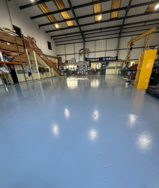 Burton Waters Boat Sales Workshop with newly painted floor